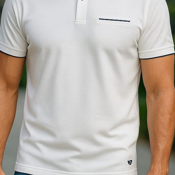 Cremieux Yacht Club Polo Shirt, White W/ Navy Trim, Faux Pocket, Collared... - Picture 3 of 12